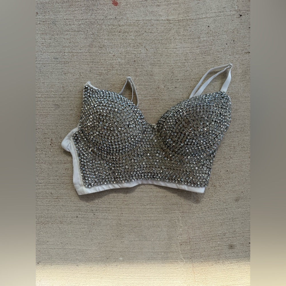 White Sequin Beaded Bustier Bra, Size 38/85